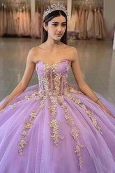 Dolores | Exquisite Lavender Flower Strapless Corset Quinceanera Dresses - Lavender - PromDressClub